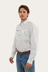 King River Mens Half Button Work Shirt - White