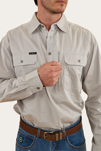 Tempest Mens Half Button Work Shirt - Beige