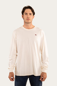 Evans Mens Long Sleeve T-Shirt - Off White/Burgundy