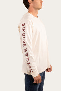 Evans Mens Long Sleeve T-Shirt - Off White/Burgundy