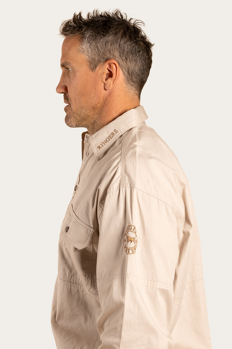 Brahman Mens Half Button Work Shirt - Stone