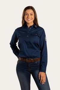 Delta Womens Half Button Work Shirt - Navy