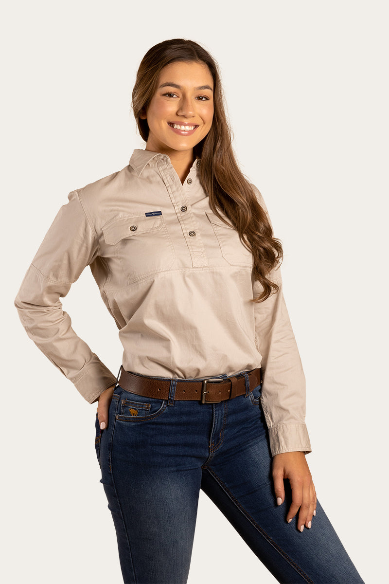Delta Womens Half Button Work Shirt - Stone
