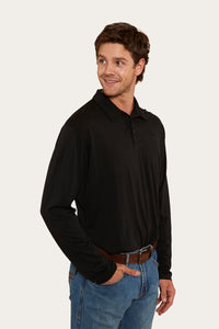 Merino Wool Mens Long Sleeve Polo - Black