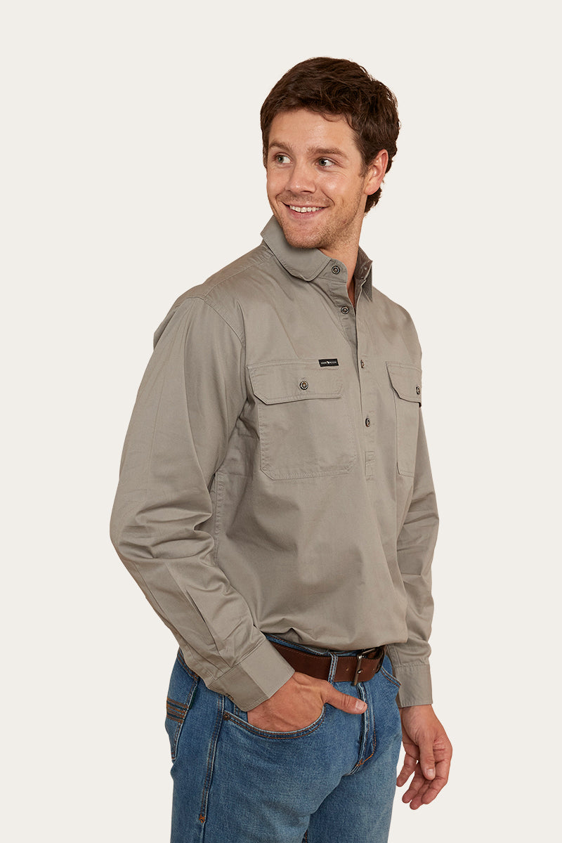 King River Mens Half Button Work Shirt - Grey