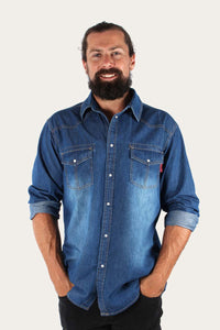 Denver Mens Chambray Western Shirt - True Blue