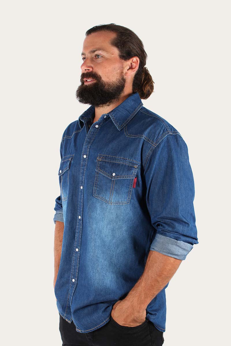 Denver Mens Chambray Western Shirt - True Blue