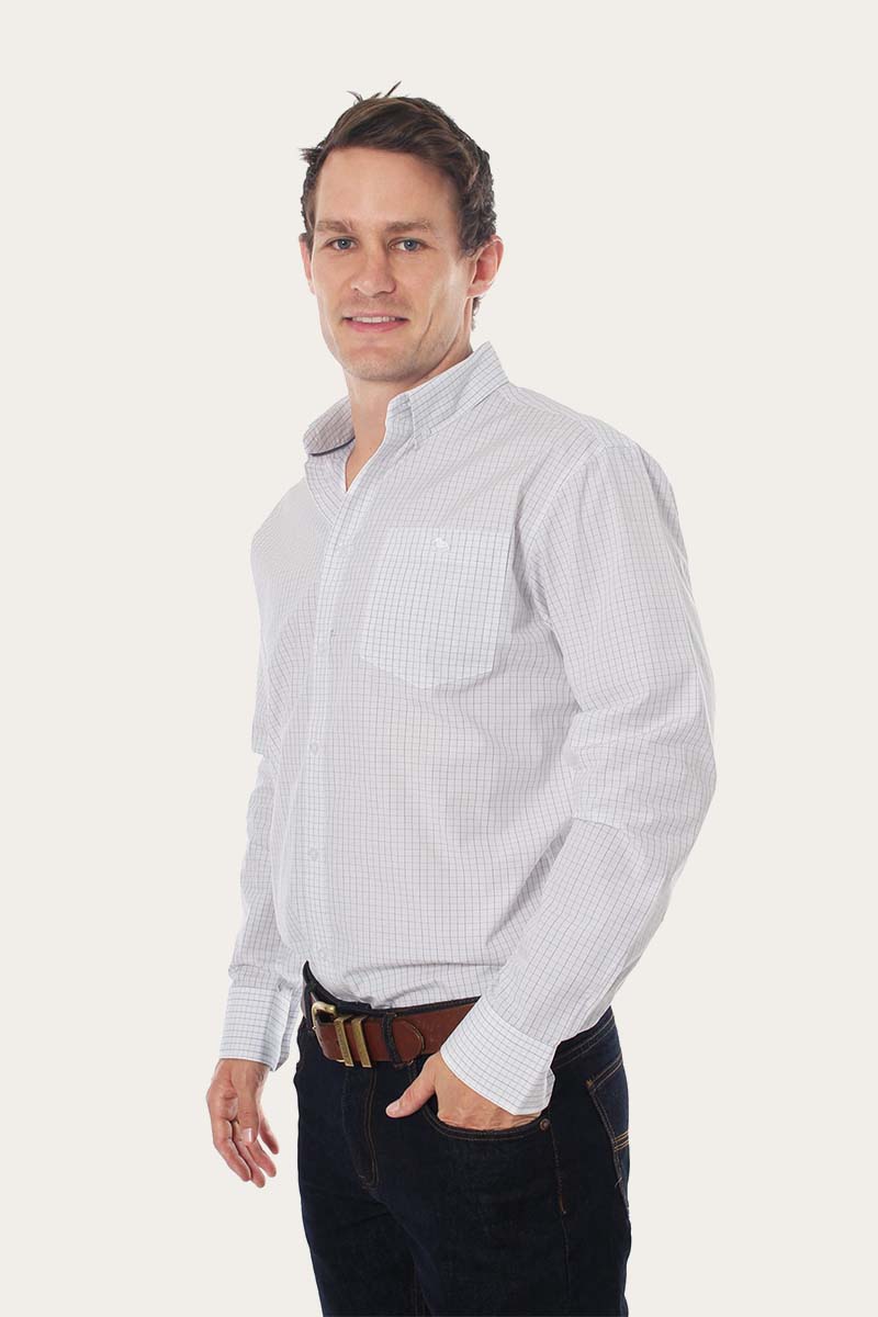 Territory Mens Business Check Dress Shirt White/Blue