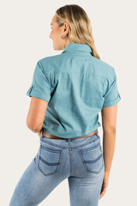 Jules Womens Full Button Short Sleeve Work Shirt - Dusty Jade