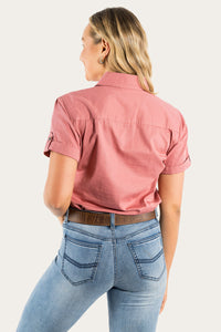 Jules Womens Half Button Short Sleeve Work Shirt - Dusty Rose