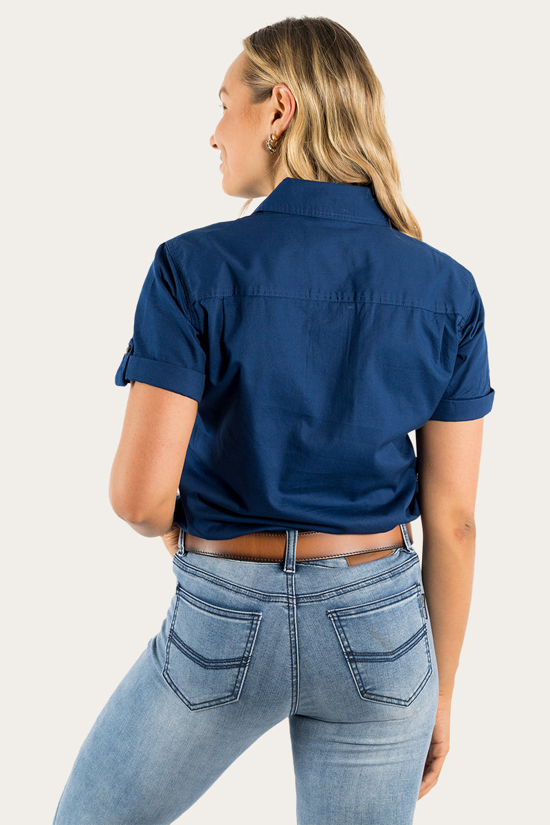 Jules Womens Full Button Short Sleeve Work Shirt - Navy