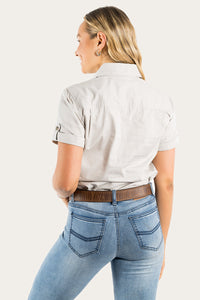 Jules Womens Half Button Short Sleeve Work Shirt - Beige