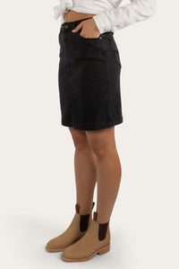 Cara Womens Mid Length Skirt - Black Wash