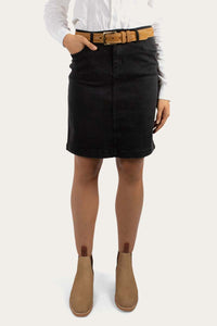Cara Womens Mid Length Skirt - Black Wash