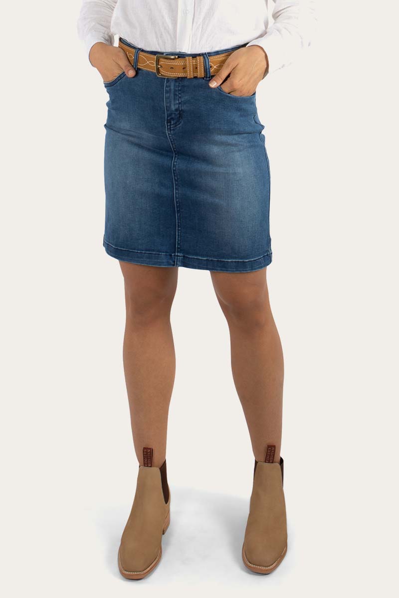 Cara Womens Mid Length Skirt - Vintage Blue Wash