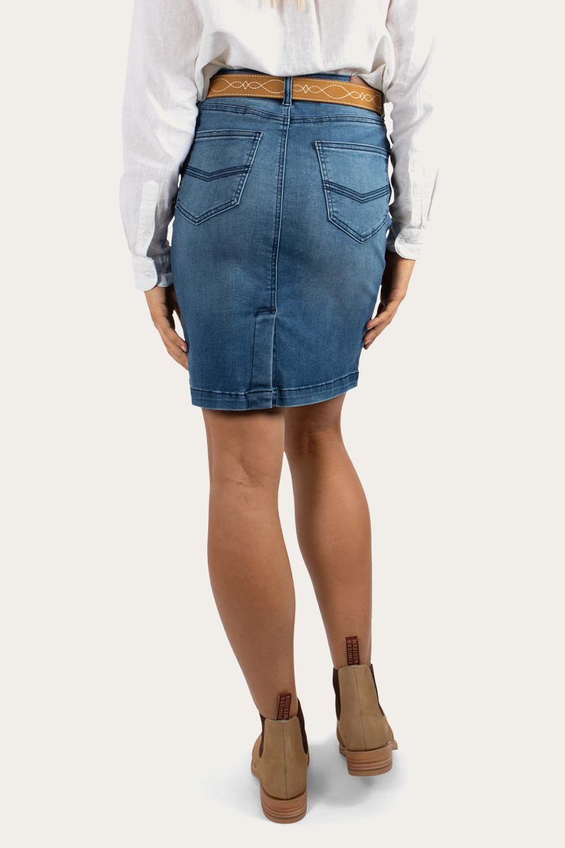Cara Womens Mid Length Skirt - Vintage Blue Wash