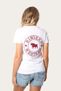 Signature Bull Womens Original Fit T-Shirt- White/Burgundy