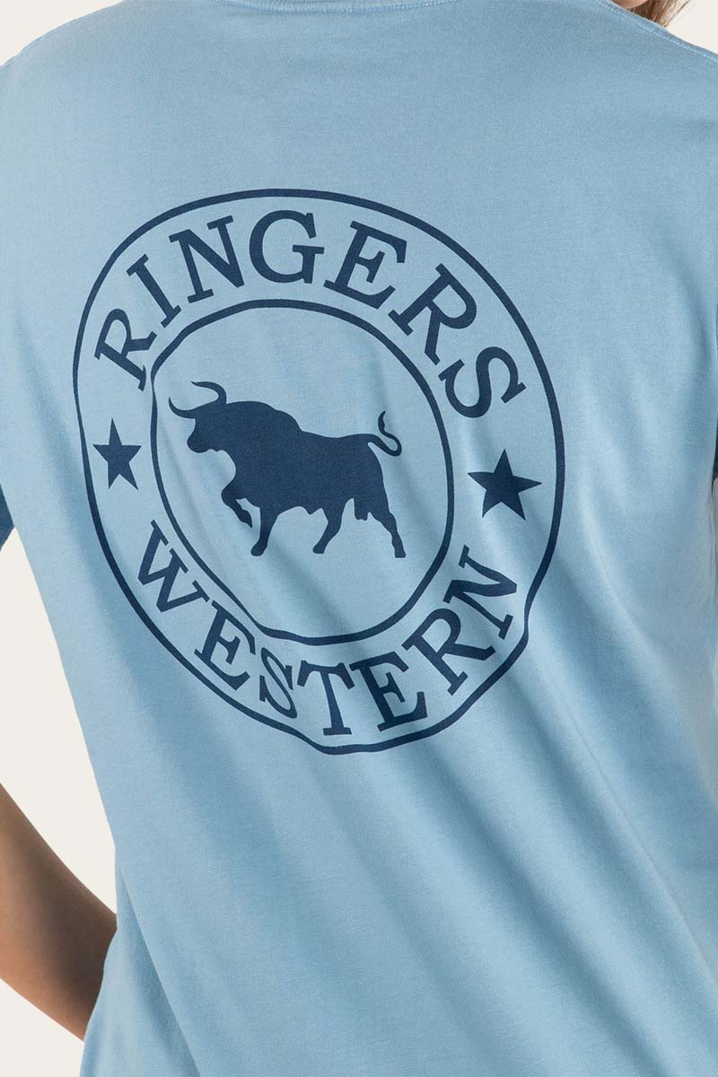 Signature Bull Womens Loose Fit T-Shirt - Carolina Blue/Navy