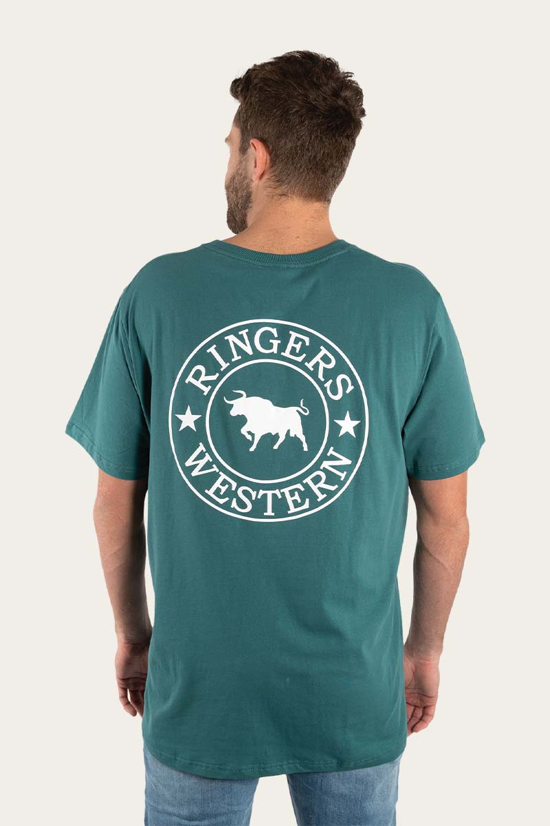 Signature Bull Mens Loose Fit T-Shirt - Alpine Green/White