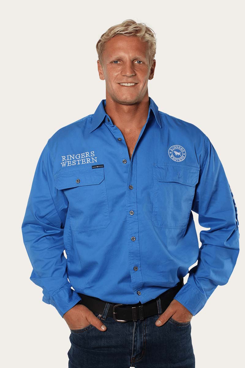 Hawkeye Mens Full Button Work Shirt - Blue