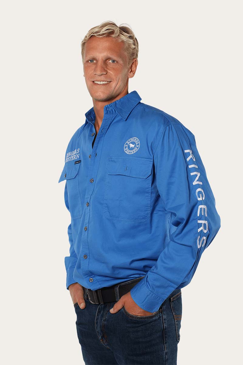 Hawkeye Mens Full Button Work Shirt - Blue