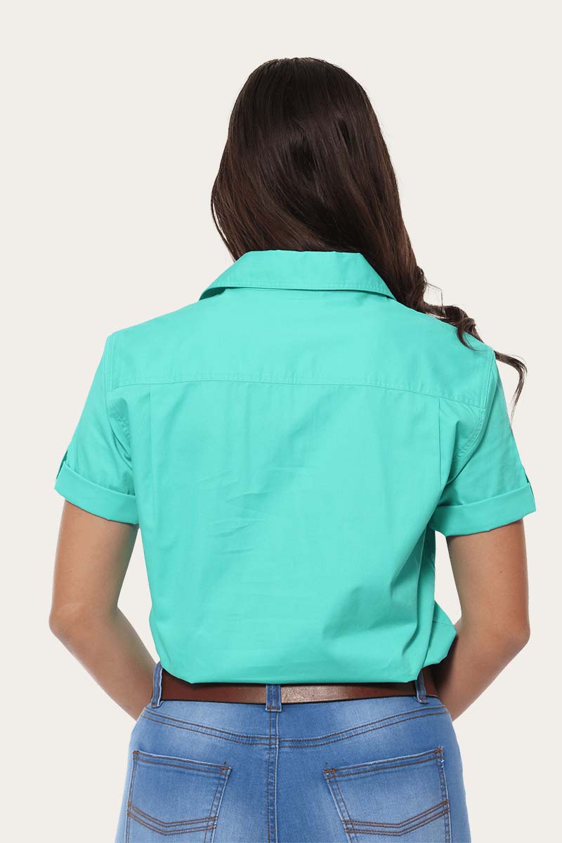 Jules Womens Half Button Short Sleeve Work Shirt - Mint