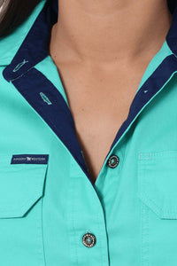 Jules Womens Half Button Short Sleeve Work Shirt - Mint