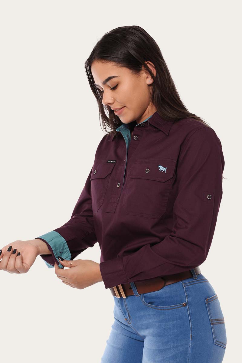 Pentecost River Womens Half Button Work Shirt - Aubergine