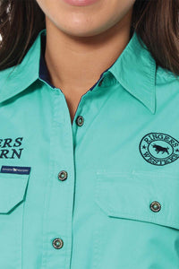 Signature Jillaroo Womens Full Button Work Shirt - Mint/Navy