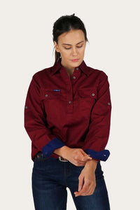 Pentecost River Womens Half Button Work Shirt - Burgundy