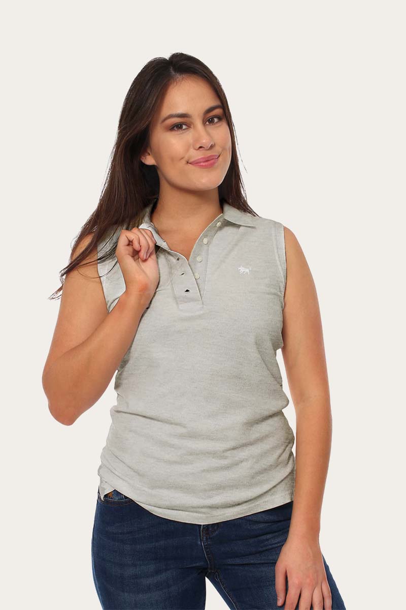 Classic Womens Sleeveless Polo Shirt - Grey Marle