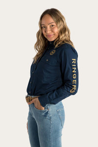 Signature Jillaroo Womens Full Button Work Shirt - Dark Navy/Amber Gold