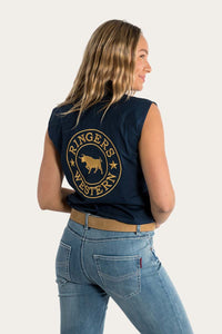 Signature Jillaroo Womens Sleeveless Work Shirt - Dark Navy/Amber Gold