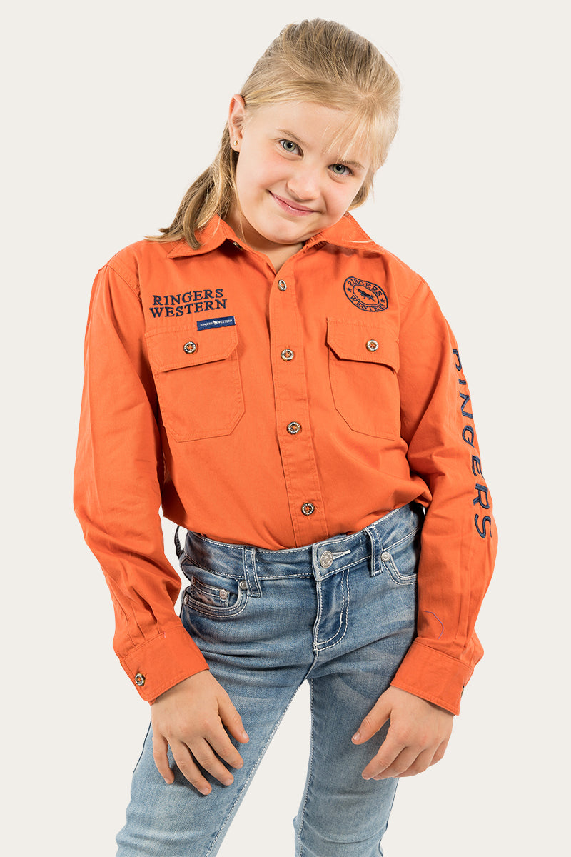 Jackaroo Kids Full Button Work Shirt - Burnt Orange/Dark Navy