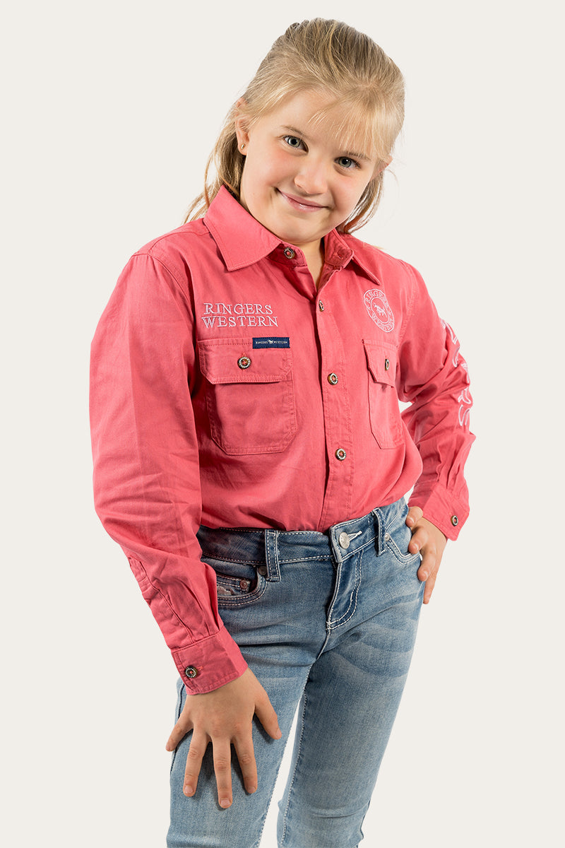 Jackaroo Kids Full Button Work Shirt - Camelia Rose/Ballet Pink