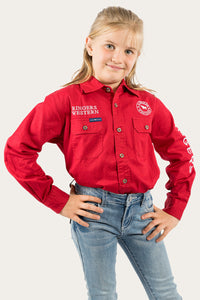 Jackaroo Kids Full Button Work Shirt - Dark Red/White