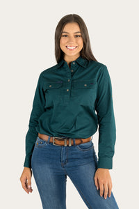 Pentecost River Womens Half Button Work Shirt - Groundsheet Green