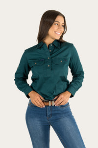 Pentecost River Womens Half Button Work Shirt - Groundsheet Green
