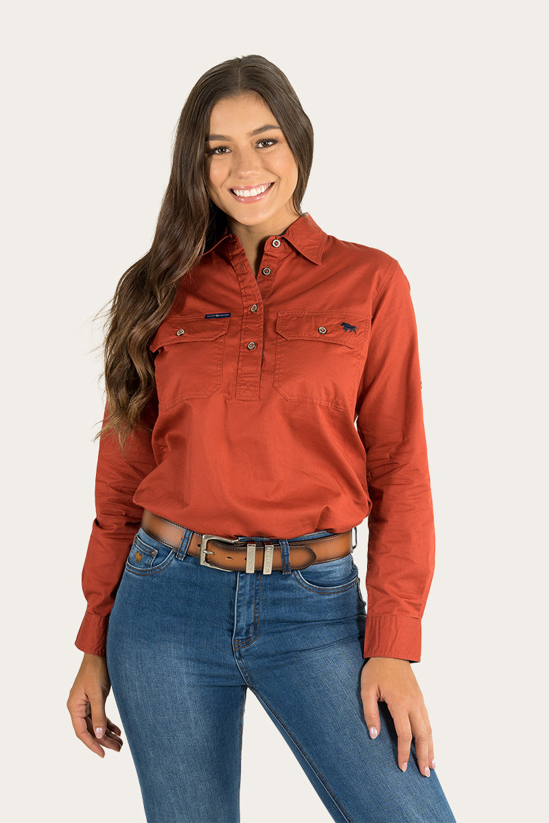 Pentecost River Womens Half Button Work Shirt - Terracotta