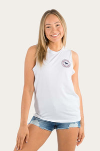 Signature Bull Womens Muscle Tank - White with Multi Print