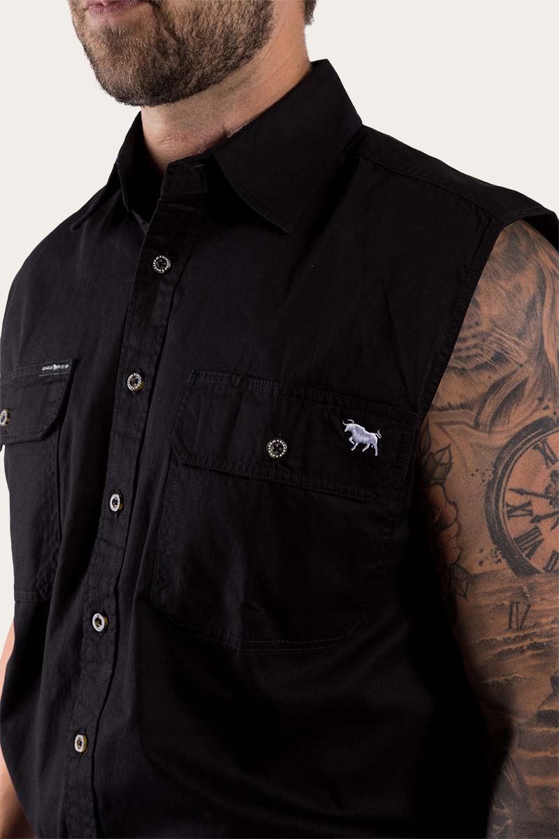 Rob Roy Mens Sleeveless Full Button Work Shirt - Black