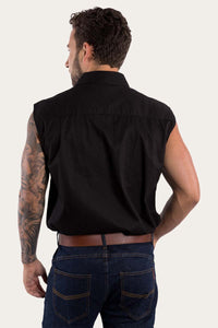 Rob Roy Mens Sleeveless Full Button Work Shirt - Black