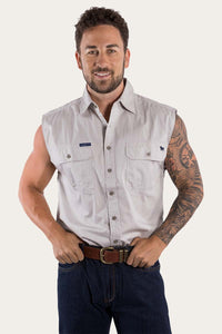 Rob Roy Mens Sleeveless Full Button Work Shirt - Beige