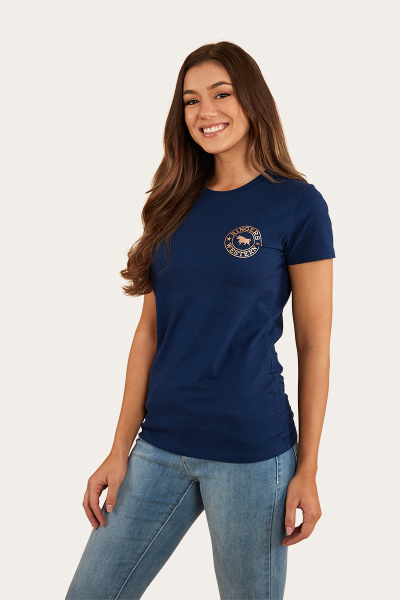 Signature Bull Womens Classic Fit T-Shirt - Navy/Rose Gold