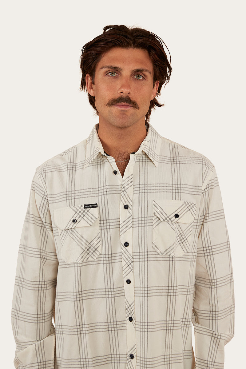 Wyatt Mens Corduroy Shirt - Off White/Charcoal