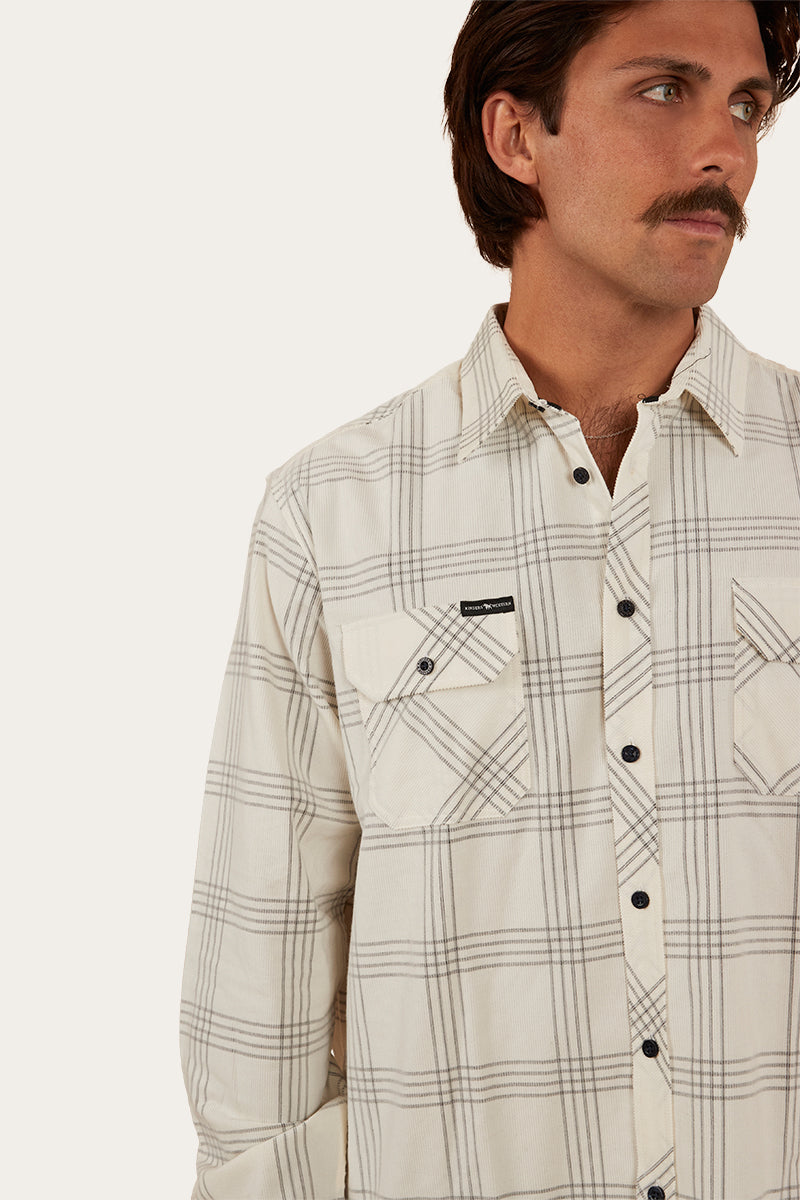 Wyatt Mens Corduroy Shirt - Off White/Charcoal