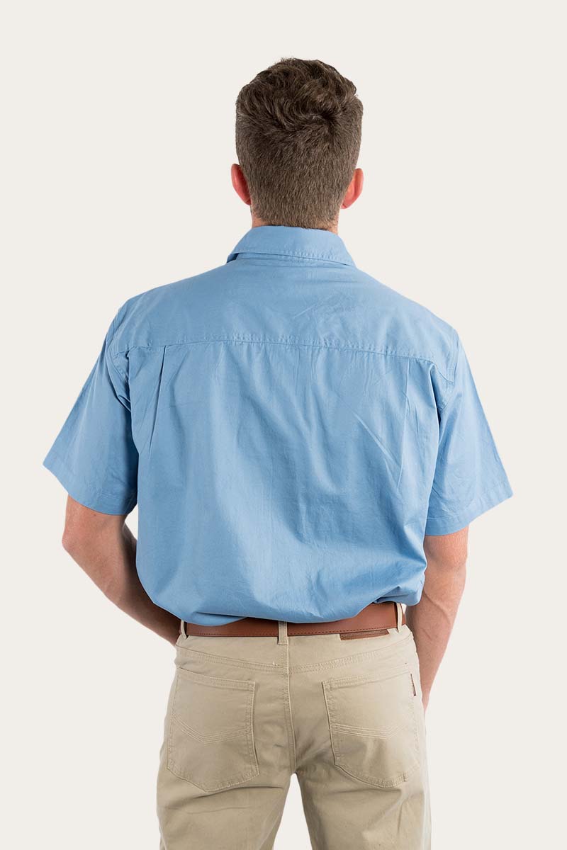 Lake Argyle Mens Short Sleeve Full Button Work Shirt - Denim Blue