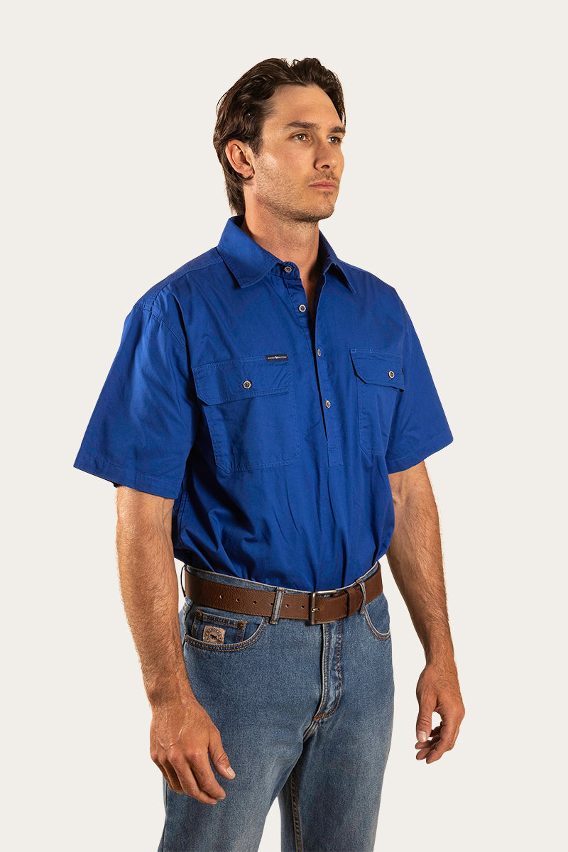 Pack Saddle Mens Short Sleeve Half Button Work Shirt - Royal Blue