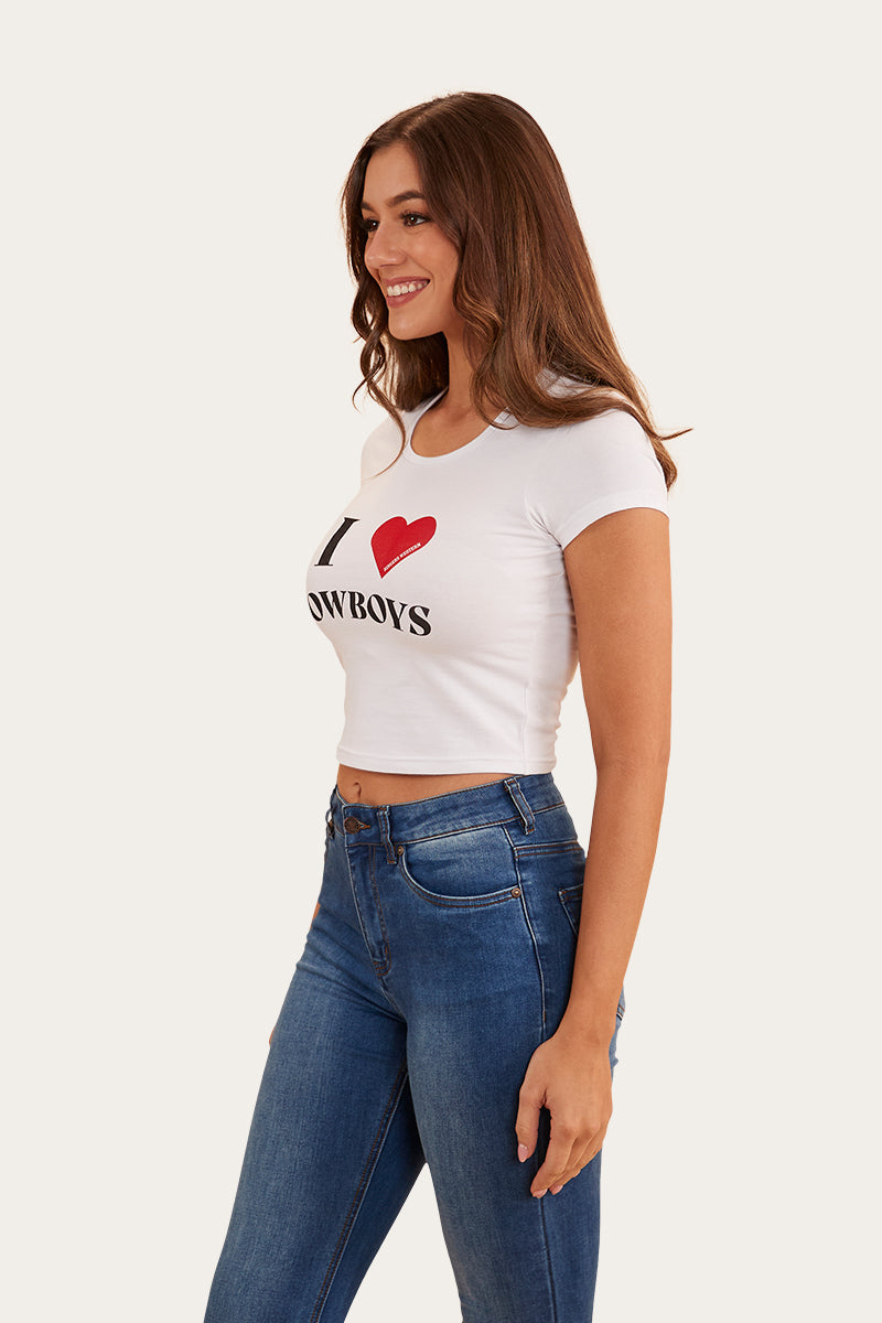 I Heart Cowboys Womens Baby T-Shirt - White