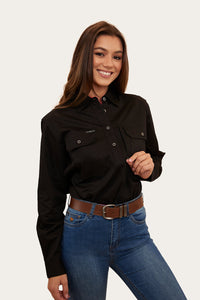Herefords Womens Half Button Work Shirt - Black/Melon
